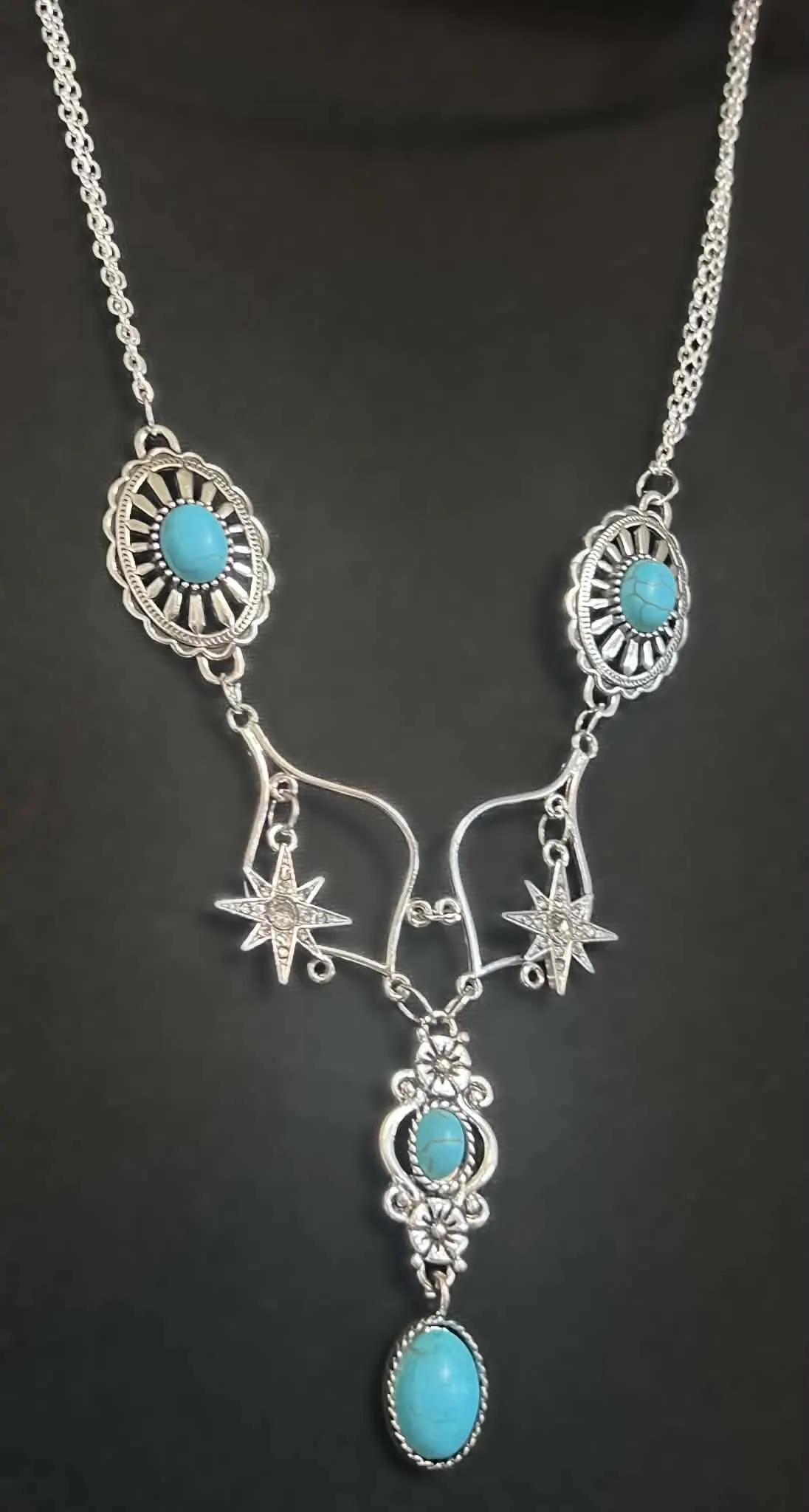 Turquoise star and concho necklace